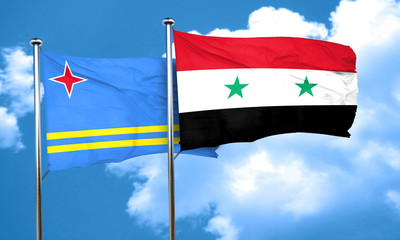 aruba flag with Syria flag, 3D rendering