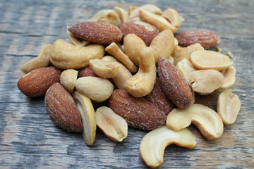 Mix of cashew nuts with almonds