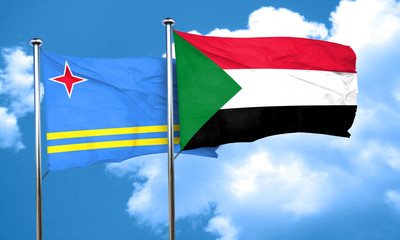 aruba flag with Sudan flag, 3D rendering