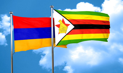 Armenia flag with Zimbabwe flag, 3D rendering