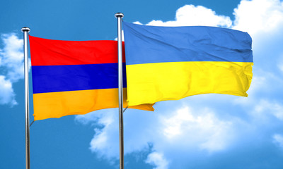 Armenia flag with Ukraine flag, 3D rendering