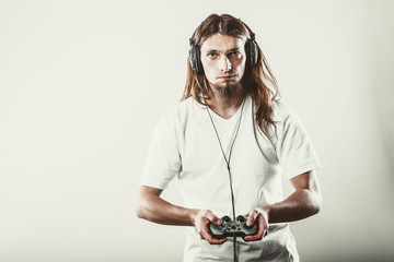 Male player focus on play games