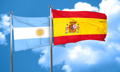 Argentina flag with Spain flag, 3D rendering