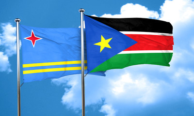 aruba flag with South Sudan flag, 3D rendering