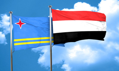 aruba flag with Yemen flag, 3D rendering