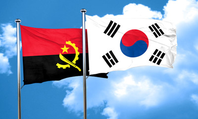 Angola flag with South Korea flag, 3D rendering