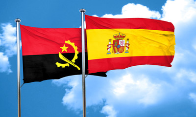 Angola flag with Spain flag, 3D rendering