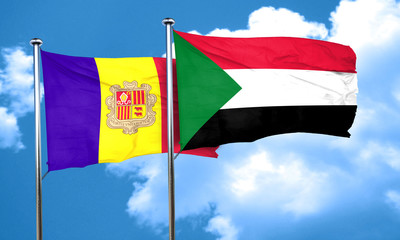 Andorra flag with Sudan flag, 3D rendering