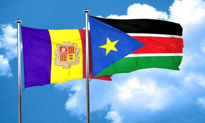 Andorra flag with South Sudan flag, 3D rendering