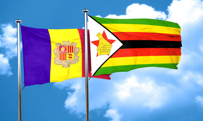 Andorra flag with Zimbabwe flag, 3D rendering