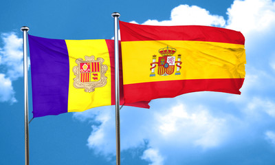 Andorra flag with Spain flag, 3D rendering