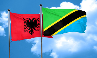 Albania flag with Tanzania flag, 3D rendering