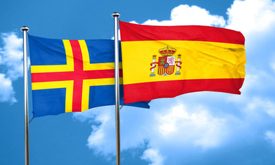aland islands with Spain flag, 3D rendering