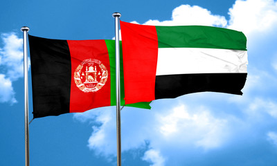 Afghanistan flag with UAE flag, 3D rendering