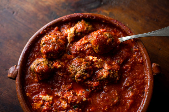 Meatballs parmigiana in dish