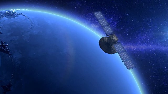 3d animation of satellite and detail of frozen Earth