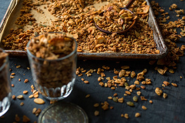 Tray of baked granola