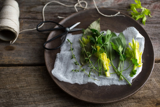Selection of herbs using in making soup