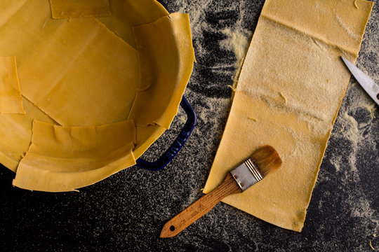 Freshly made pasta used to make timpano