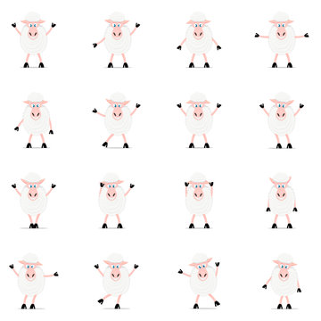 Cartoon sheep set in different pose and emotion.