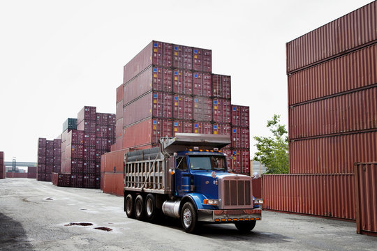 Cargo truck in a freight shipping yard