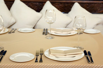 serving dishes on the table in the restaurant