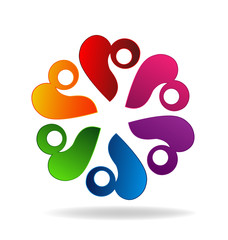 Logo teamwork heart love people charity concept vector icon