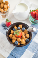 Frühstücks Cerealien mit frischen Beeren und Milch
