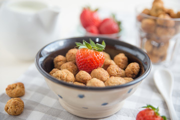 Frühstücks Cerealien mit frischen Beeren und Milch