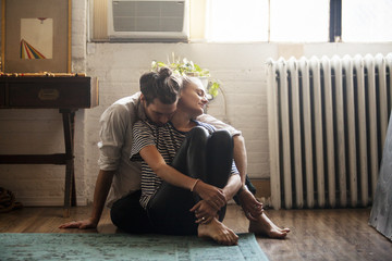 Young couple in living room