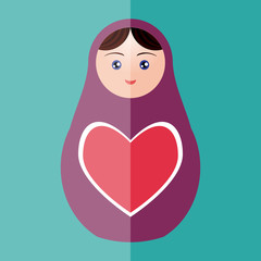 Russian doll matryoshka with heart on teal background. Vector