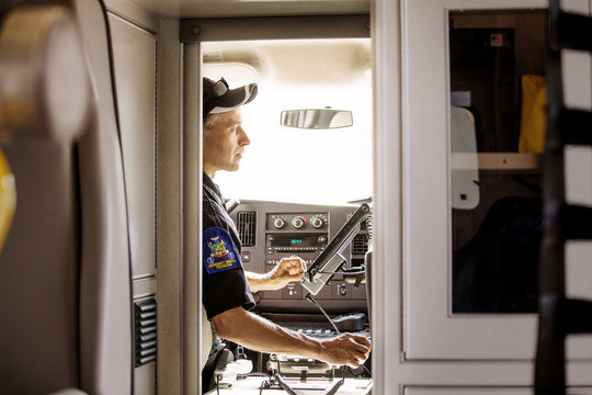 Paramedic in ambulance