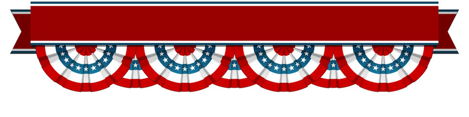 bunting american flags with red ribbon