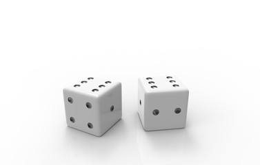 The 3D rendering of white dice with nice background color