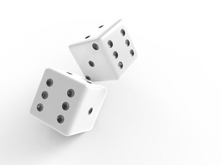 The 3D rendering of white dice with nice background color