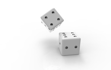 The 3D rendering of white dice with nice background color