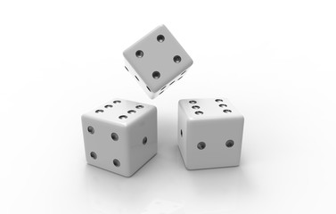 The 3D rendering of white dice with nice background color