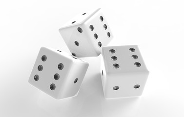 The 3D rendering of white dice with nice background color