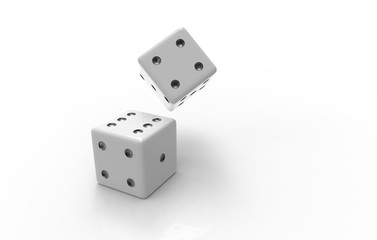 The 3D rendering of white dice with nice background color