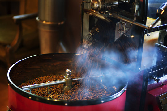Coffee beans in roasting machine