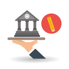 Education design. University icon. Colorfull and isolated illustration, university building on hand