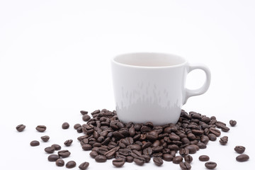Coffee cup and beans isolate on white background