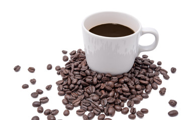 Coffee cup and beans isolate on white background
