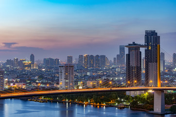 Fototapeta na wymiar Rama IX Bridge and city