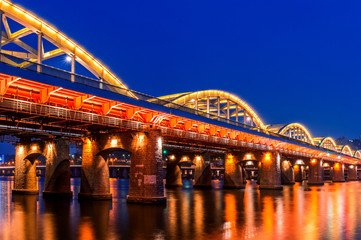 Hangang bridge at night in Seoul, South korea.
