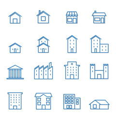 House Building Line Icon Blue , Building Line Icon Shadow Vector