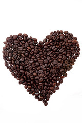 Coffee beans arranged in a heart