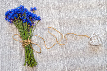 bouquet of cornflowers with the heart.