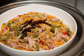 Delicious food of macaroni  fried with ham