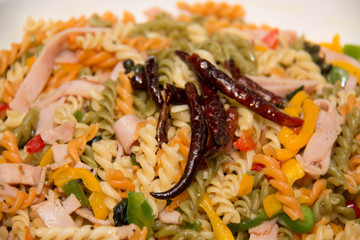 Delicious food of macaroni  fried with ham